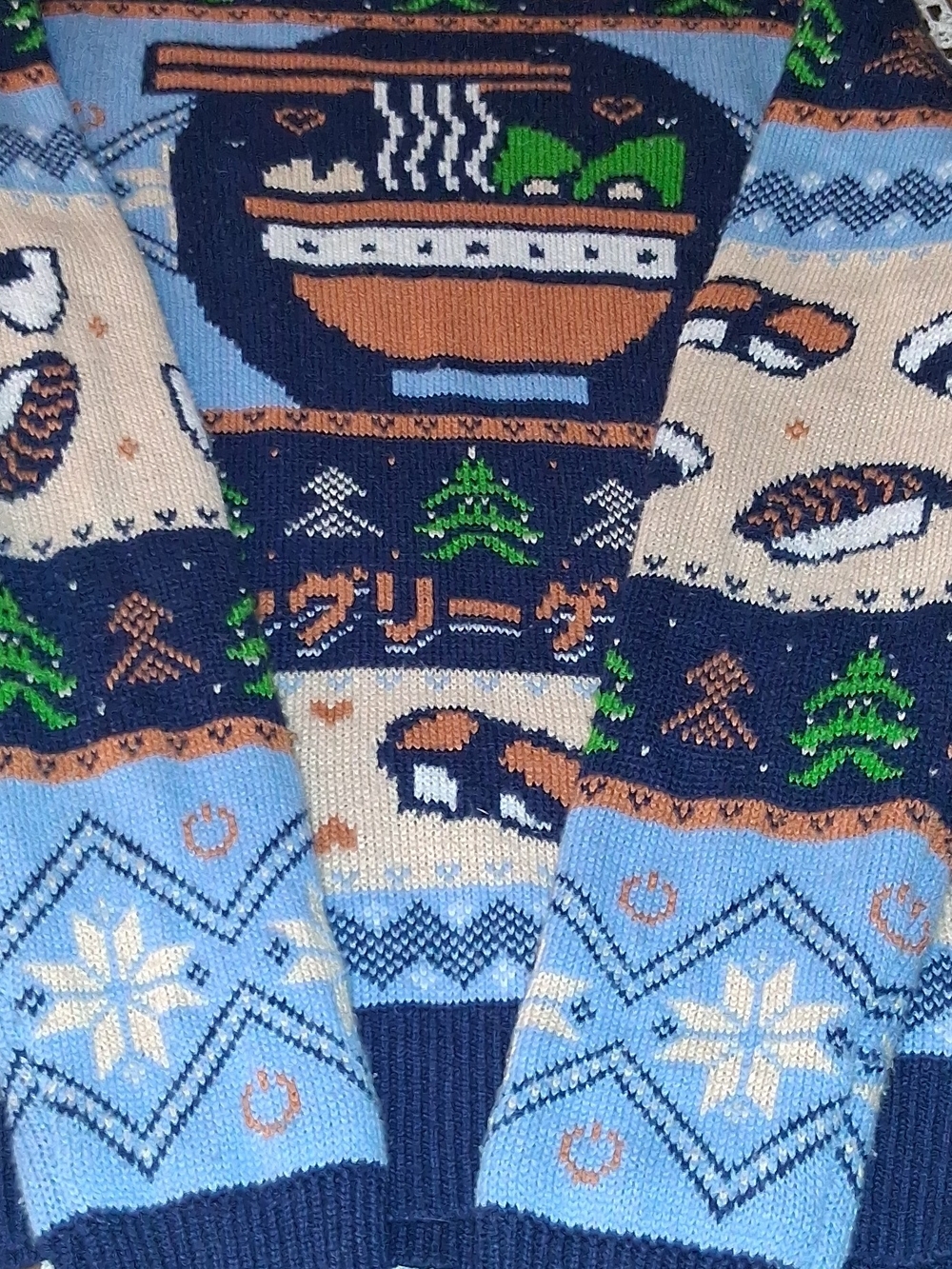 Men's Patterned Winter Sweater - Navy & Light Blue